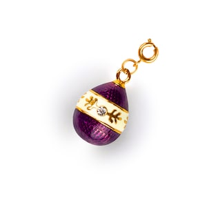 Faberge egg style purple pendant, handmade enamel 18k gold plated antique style charm