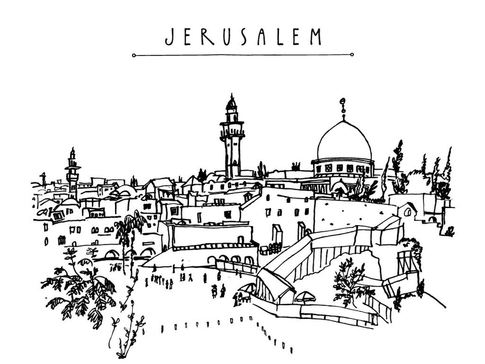 Jerusalem Skyline print Mid Century Modern Art Print Etsy