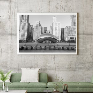 Chicago Cloud Gate Print, The Bean Print, Cloud Gate Chicago, Black And White Chicago, Black And White Wall Art, Architecture, Wall Decor