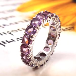 Natural Amethyst Full Eternity Silver Band Ring Natural Amethyst Minimalist Designer Ring Jewellery Minimalist Ring, Birthstone Ring Gift