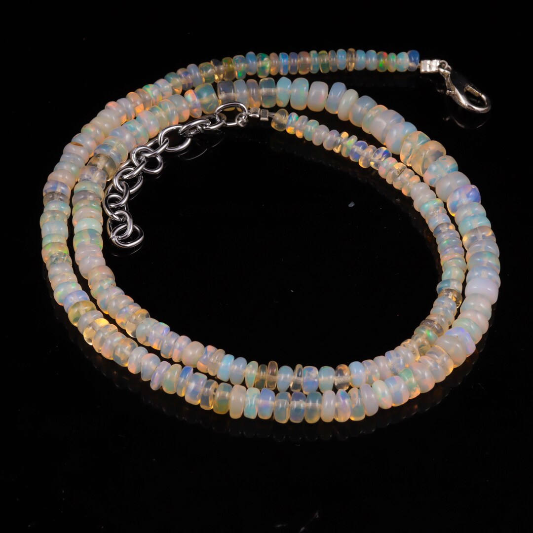 OPAL NECKLACE Natural Ethiopian Fire Opal Necklace Opal Smooth Rondelle ...
