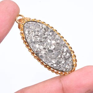 Pyrite Druzy Natural Gemstone 925 Sterling Silver Pendant Jewelry, Handmade Jewelry Pendant Gifts For Her, Gifts For Wife, Gifts For Mom