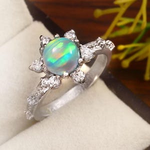 Genuine Blue Opal Ring, Solid 925 Sterling Silver Ring, Fire Blue Opal Ring, Dainty Ring, Statement Ring, Handmade Ring Valentin&#39;s Day Gift