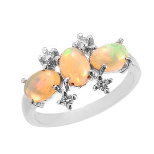 Fire Ethiopian Opal Ring Solid 925 Sterling Silver Ring Moissanite Silver Ring Personalized Fire Opal Jewelry for Women Silver Ring Gifted