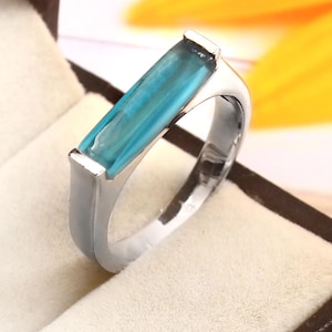 Natural Blue Topaz Ring For Gift, 925 Sterling Silver For Women, Blue Topaz Gemstone Jewelry For Engagement Ring, Blue Stone Ring For Wife
