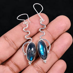 Blue Fire Labradorite Earring, 925 Sterling Silver Earring Beautiful Gemstone Cabochon Stone Earring Birthday Earring Gift For Her For Women