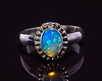 October Birthstone Ring,Opal Ring, 92.5 Silver Ethiopian opal Ring, Gemstone Ring, Promise Day Ring, Engagements Ring, Opal Ring For Gift