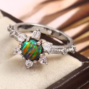 6 mm Round Blue Fire Opal Ring For Gift, 925 Sterling Silver Ring For Women, Dainty Opal Ring, Minimalist Opal Ring, Blue Opal Gemstone Ring