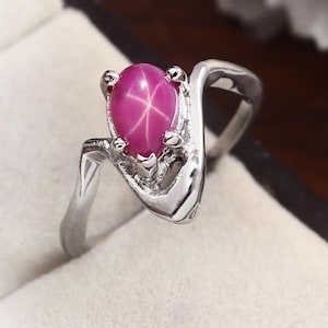 Pink Star Sapphire Ring, Sapphire Ring, 925 Sterling Silver Ring, Oval Gemstone Ring Star Engagement Ring, Women Star Sapphire Ring For Gift