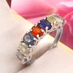 Half Eternity Faceted Multi Kyanite Ring, Solid 925 Sterling Silver Ring, Gemstone Ring, Women Band Ring, Gift For Her, Dainty Silver Ring