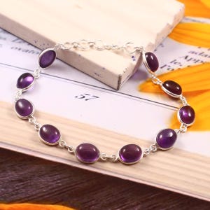 Amethyst Armband Massiv 925 Sterling Silber Armband Amethyst Silber Anhänger Hochzeitsgeschenk Geburtstagsgeschenk für Frau Hochzeit Silber Schmuck Geschenk