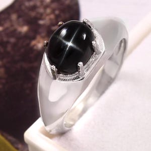 Oval Black Star Sapphire Diopside Ring Solid 925 Sterling Silver Ring Black Star Ring Black Star Gemstone Black Star Sapphire Ring For Gift