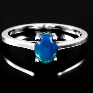 Dainty Blue Opal Ring Sterling Silver Birthstone Ring Birthday Gift Handmade Ring AAA Ethiopian Opal Ring Statement Ring For Her Etsy Gift