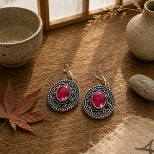 Minimalist Red Ruby Gemstone Earrings, 925 Sterling Silver Stud, Artisan Statement Jewelry, Anniversary Gift