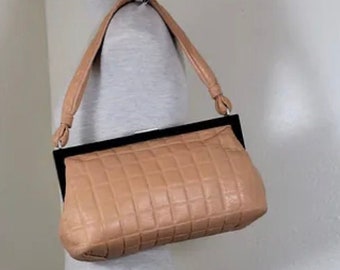 Vintage Chanel Camel Brown Chocolate Quilted Framed Leather Should Bag Clutch Large