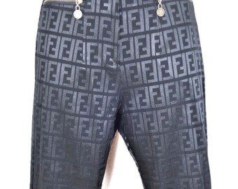 Vintage FENDI FF Logo Monogram 80s Black Zip Pockets Side Slit Pants Jeans Trouser S Small 24 25 4 6