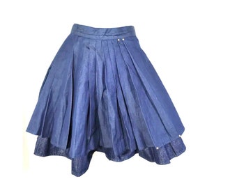 Rare Vintage Gianni VERSACE Blue School Girl Pleated Cotton Denim Skirt Small 24 38 4 5 6
