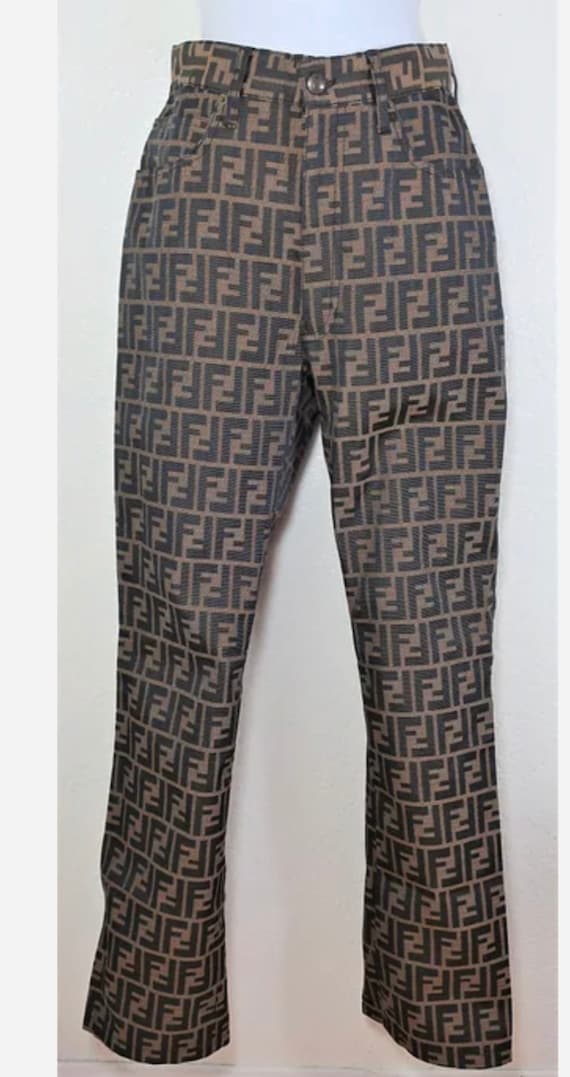 Vintage FENDI 1980s High Waist Monogram Zucca Pants FF Logo Small