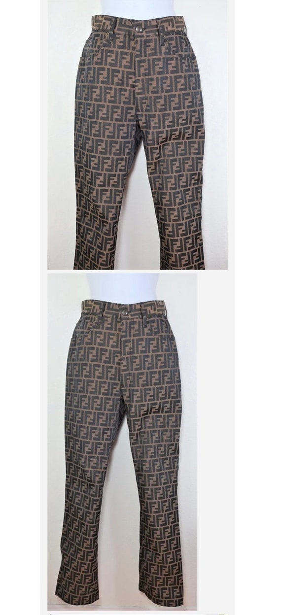 Vintage FENDI 1980s High Waist Monogram Zucca Pants FF Logo