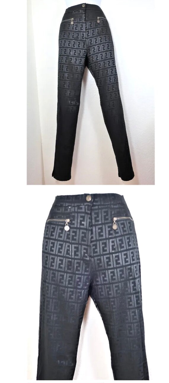 Vintage FENDI FF Logo Monogram 80s Black Zip Pockets Side Slit