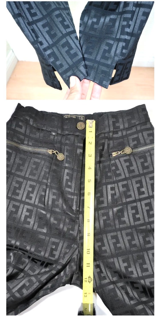 Vintage FENDI FF Logo Monogram 80s Black Zip Pockets Side