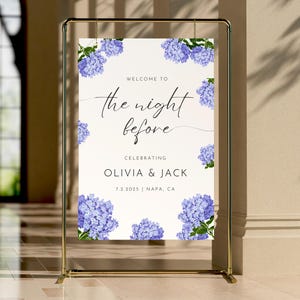 Hydrangea The Night Before Sign, Rehearsal Dinner Sign, Blue Hydrangea Wedding Sign, The Night Before Wedding Rehearsal Dinner Welcome Sign