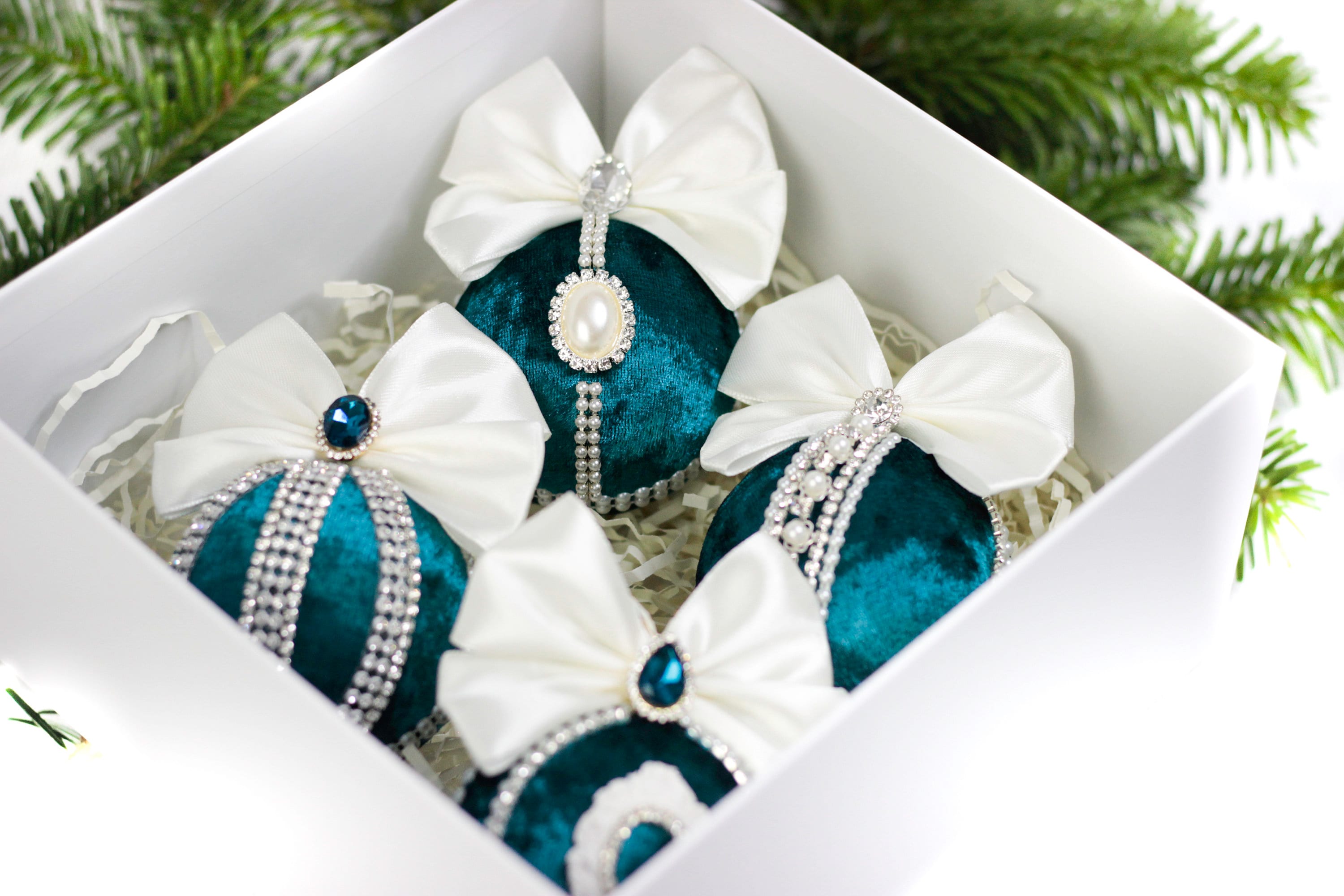Christmas Velvet Rhinestone Ornaments/ Christmas Ornaments/ Tree Decor Set/ Handmade Christmas Ornaments
