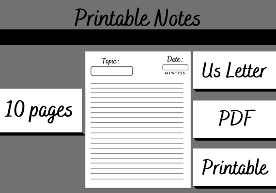 Printable Notes Pages Print at Home Planner Pages Note | Etsy