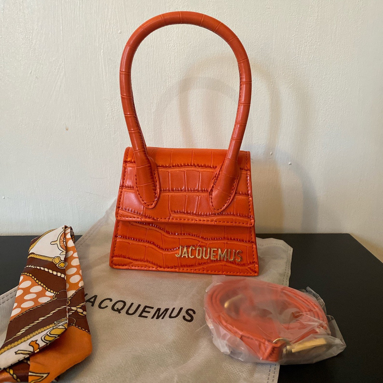Jacquemus Small High Quality Orange Croco Bag for Women | Etsy