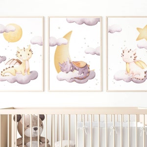 Nursery Dragon Prints, Nursery Print Set, Nursery Wall Art, Dragon Nursery decor, Baby Room Prints, Kid room decor, Animal Nursery Prints