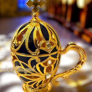 Christian Censer Incense Burner Personal Home Altar Prayer Golden Ornate Royal Blue Orthodox Catholic Cross Cup