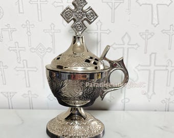 Incense Burner Censer Silver Catholic Orthodox Christian Personal Home Altar Prayer Nickel Plated Basilica Style