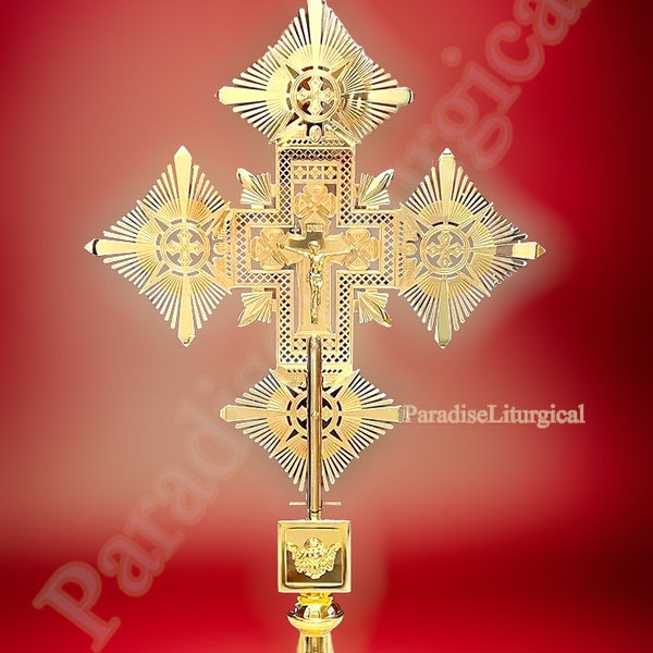 Orthodox Processional Cross Ethiopian Eritrean Coptic Gold Qidasie ትንሣኤ Axum Christian Large Crucifix Blessing Cross