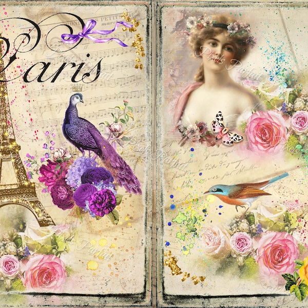 Vintage Paris Shabby Chic instant download printable papers for junk journal, scrapbook, collage, embellishment