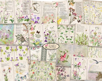 Junk journal kit vintage WILDFLOWER INSPIRATIONS, 40 journal pages + loads of extras, also for scrapbook or collage