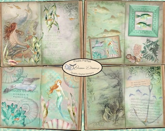 Vintage Ocean Junk Journal pages, sea theme instant download printable papers for collage, scrapbook, embellishment