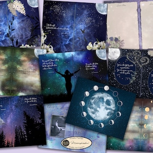 Digitales Junk Journal Mondphase Thema Printables, Scrapbook oder Collage, spirituell, Mondologie, Astrologie