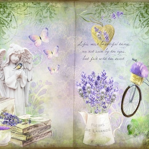 Summer Junk journal kit vintage MY LAVENDER GARDEN, 30 journal pages + loads of extras, also for scrapbooking or collage