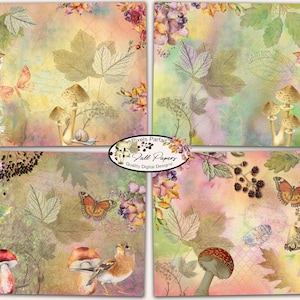 Páginas de revistas basura digitales FALL PAPERS, imágenes del bosque de otoño para álbumes de recortes, decoupage, collage y otros proyectos de arte de otoño