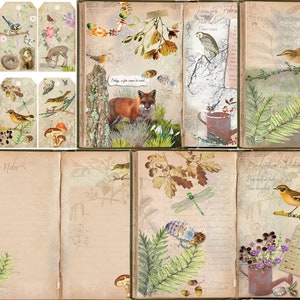 Vintage Forest Junk Journal direct afdrukbare pagina's, ouderwetse bostuin voor handgemaakt dagboek in antieke stijl, collage, plakboek.