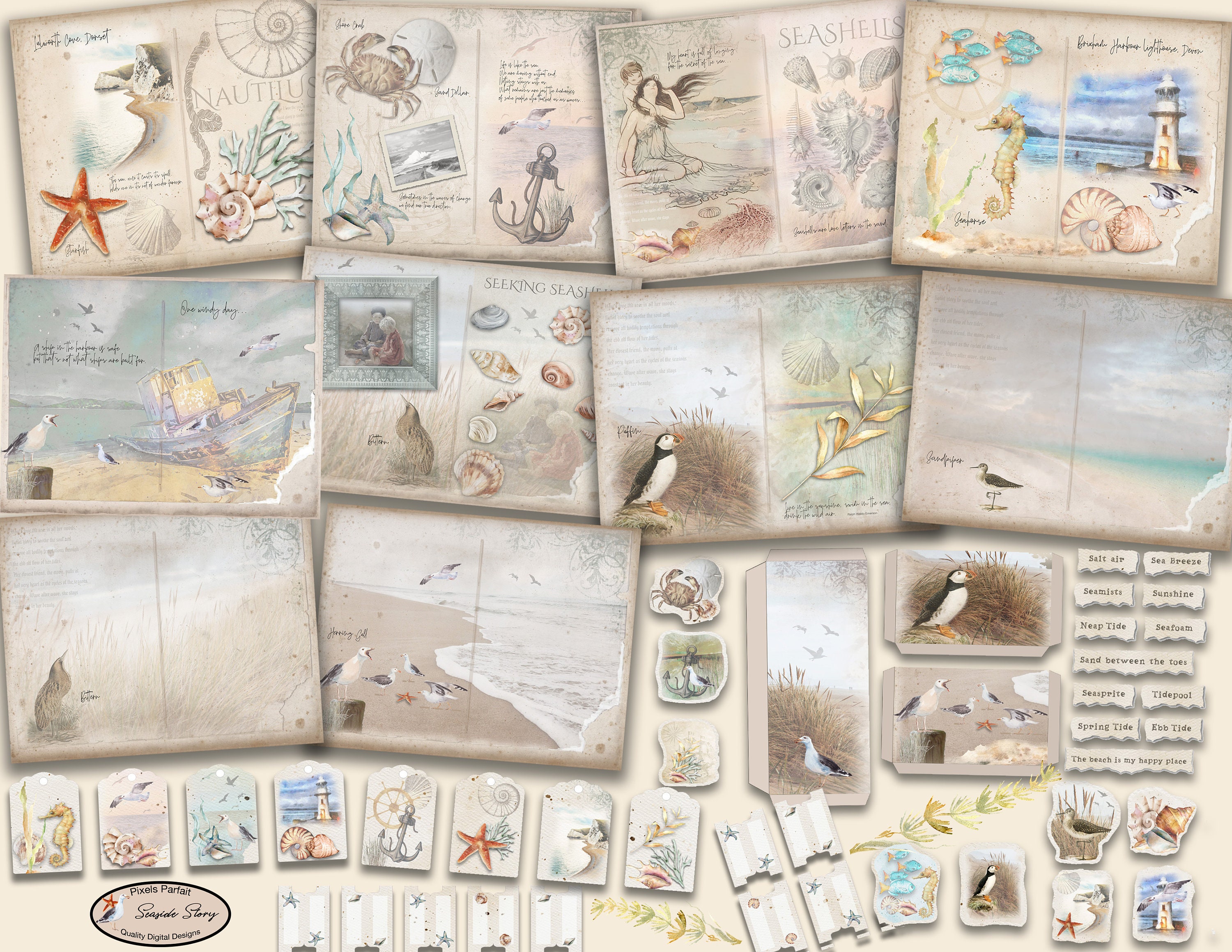 Ocean Junk Journal Kit, SEASIDE STORY, Vintage English Beach
