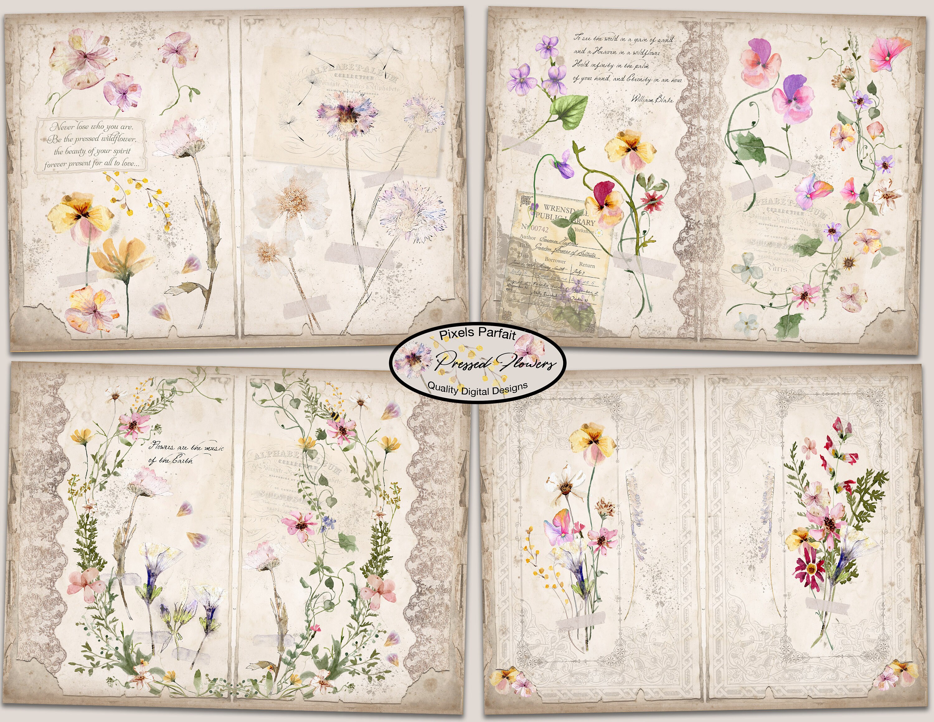 Vintage Flower Digital Junk Journal Kit PRESSED FLOWERS - Etsy