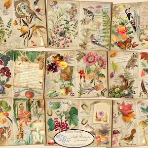 Kit de diario basura BOSQUE DE OTOÑO VINTAGE, tema de naturaleza de bosque, páginas imprimibles + recortes minuciosos + adornos - álbum de recortes, collage, manualidades de otoño