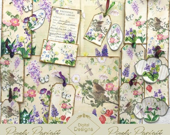 English Country Garden instant download printable sheets for junk journal, scrapbook, collage