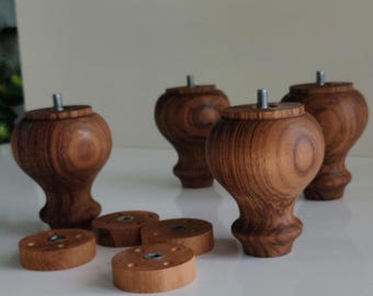 Patas de sofá de madera maciza de nogal de 10 cm de ancho, juego de 4. Patas de repuesto para muebles. Alturas personalizadas de 7,6 cm a 15,2 cm.