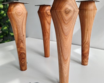 Patas de sofá cónicas talladas en madera de olmo (en la foto, juego de 4), patas de madera para muebles de sala de estar en tamaños de 4 a 12 pulgadas.