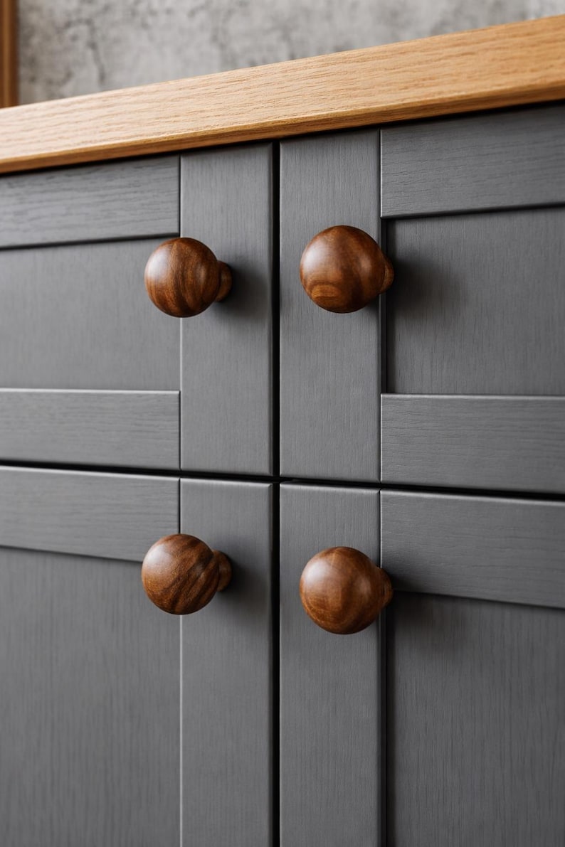 Walnut Drawer Knobs Pulls Handcrafted Wooden Set 4 | Bulk Orders Available image 2