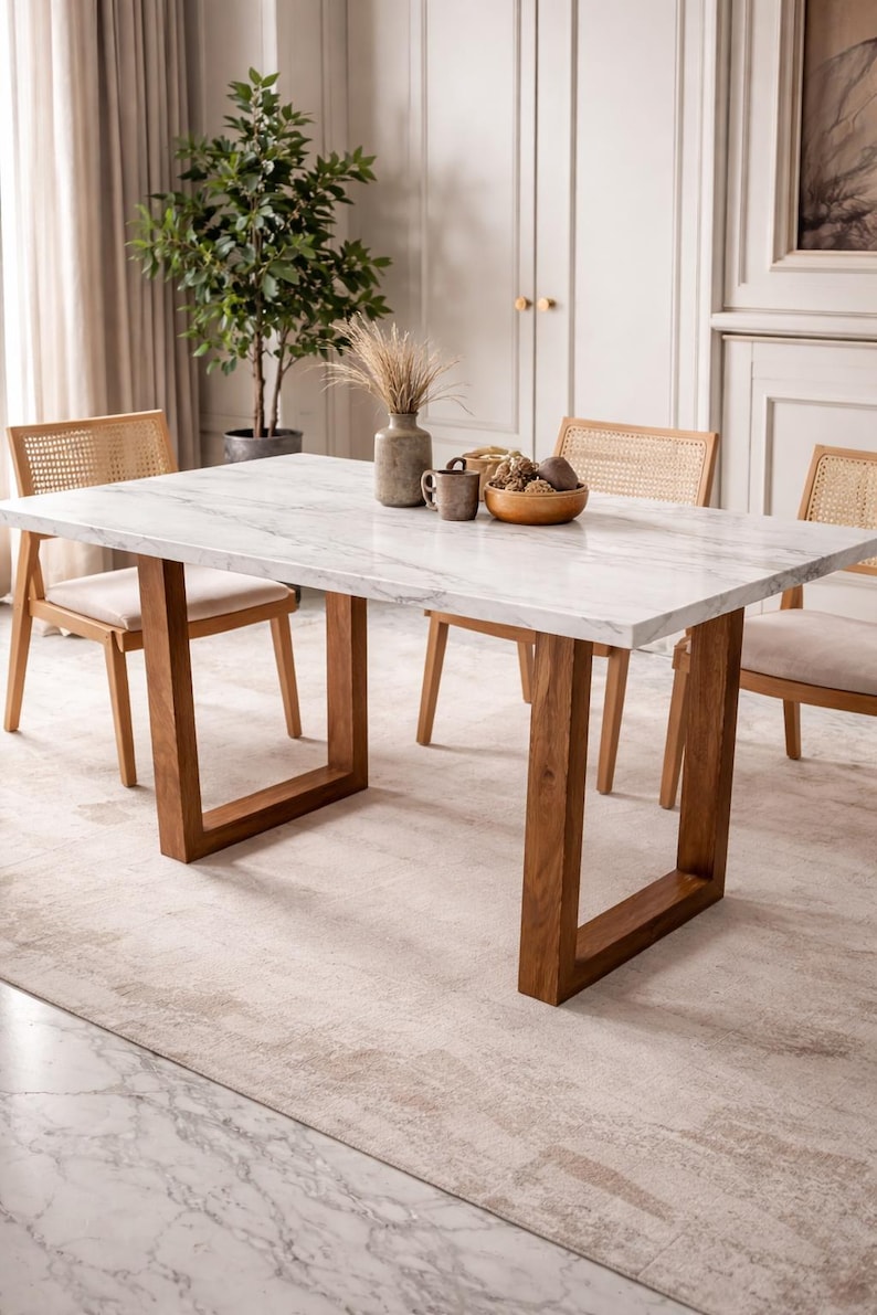 Patas de mesa en forma de U de nogal macizo / Juego de muebles de madera hechos a mano (juego de 2) imagen 4