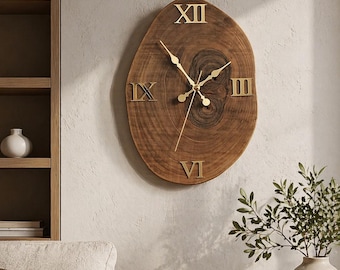 Walnut Wood Wall Clock – Handcrafted, Modern Rustic Design, Custom Sizes Available