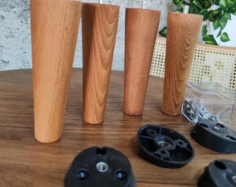 Solid Wood Tapered Furniture Legs – Modern Sofa Feet with Hardware (Custom Sizes)